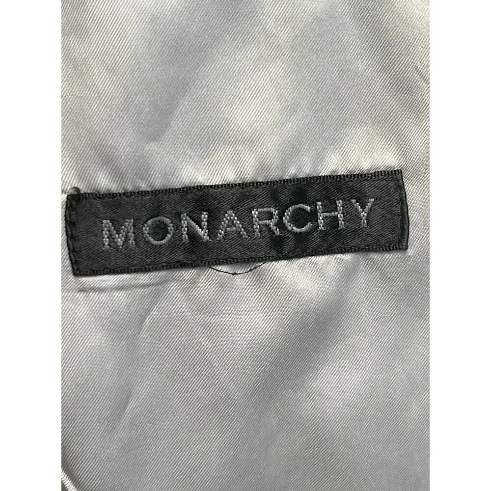 Monarchy Embroidered Silver Grey Vest Back Closure Front Pockets Size S